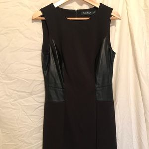 Ralph Lauren Leather-sided pleated cocktail dress